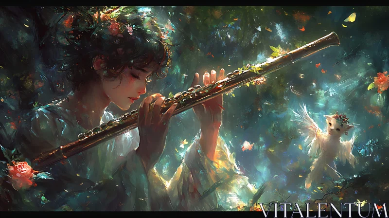 Dreamy Flute Serenade in an Enchanted Forest AI Image