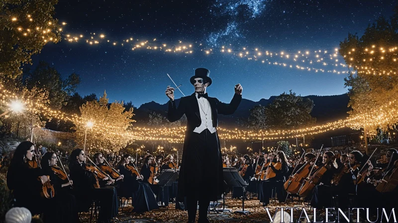 Enchanted Symphony: An Orchestra Under Starry Sky AI Image