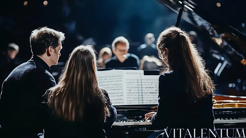 Musicians Playing Piano on Stage AI Image