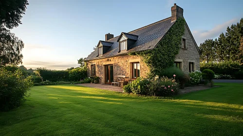 Picturesque Countryside Home at Sunset