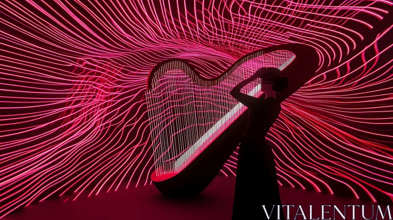 Neon Pink Harp and Elegant Silhouette AI Image