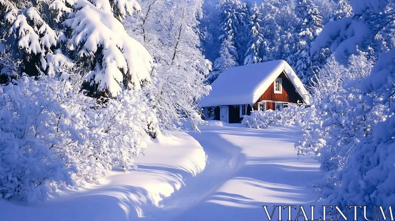 AI ART Serene Winter Cabin in Snowy Woods