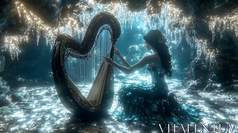 AI ART Mystical Harp Serenade in a Crystal Cave