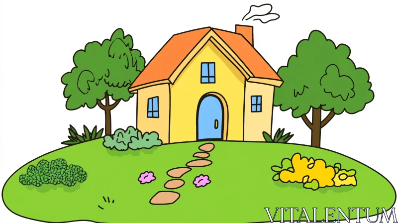 AI ART Quaint Cartoon House in a Green Garden