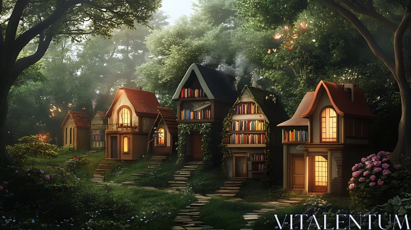 Whimsical Forest Cottages AI Image