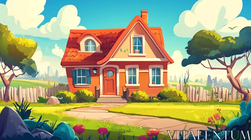 Picturesque Cottage with Red Roof AI Image