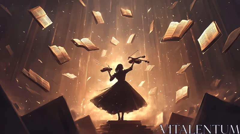 A Fantastical Symphony of Books and Music AI Image