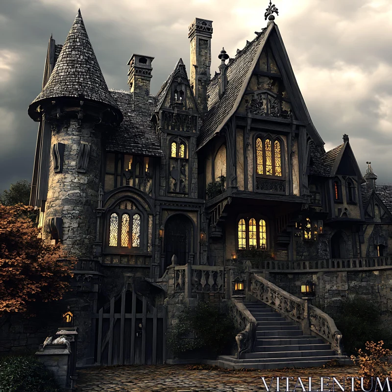 Eerie Gothic Mansion AI Image