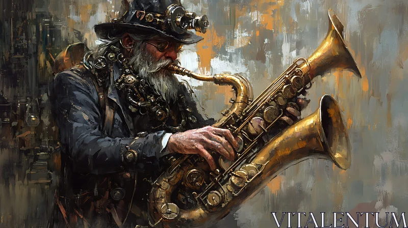 Steampunk Musician with Saxophone AI Image