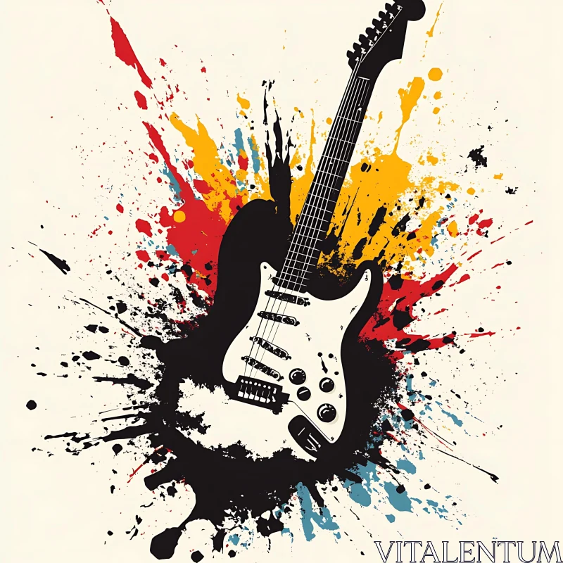 AI ART Electric Guitar with Splashes of Ink Art