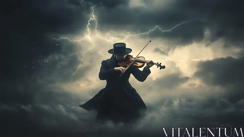 Dark Solo: The Violinist in the Storm AI Image