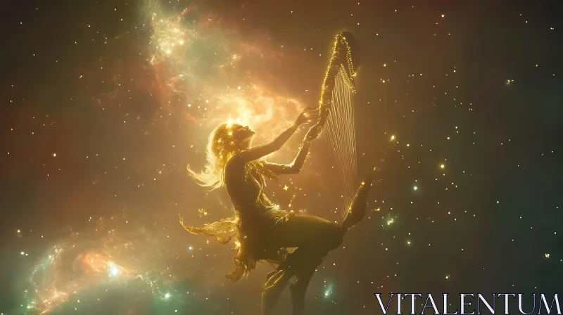 Galactic Harpist in a Surreal Space AI Image