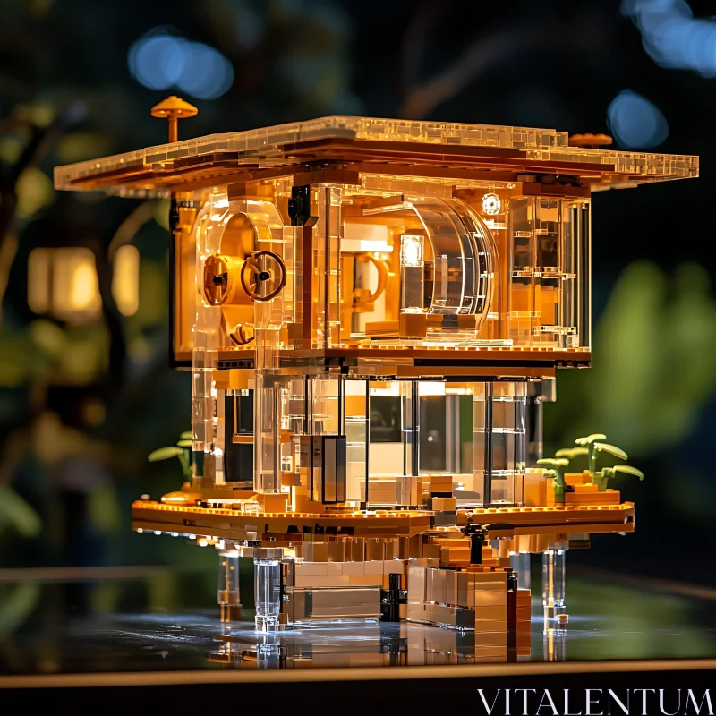 Miniature Modern Building with Translucent Design AI Image