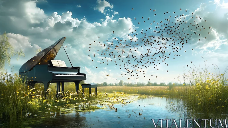 Musical Harmony in Nature: Bees and Piano AI Image