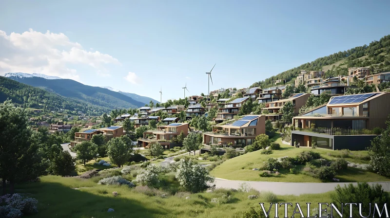 Eco-friendly Hillside Community AI Image