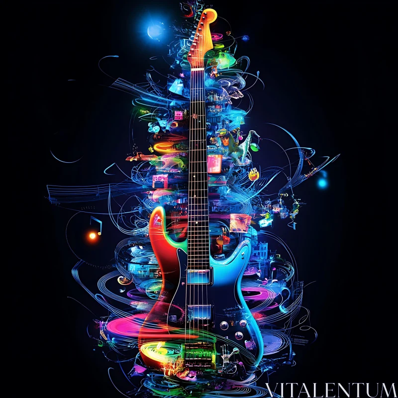 Electric Guitar in Abstract Light Display AI Image