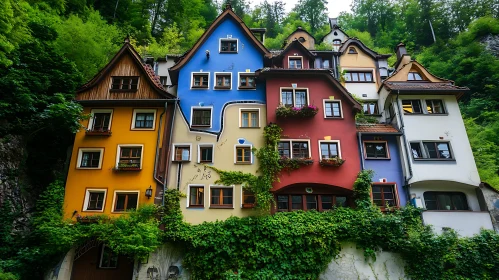 Colorful Medieval Houses Amidst Lush Greenery