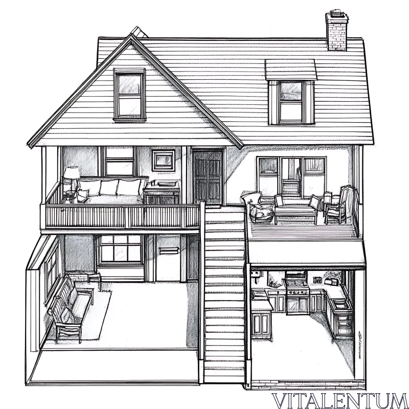 Two-Story House Interior Layout Drawing AI Image