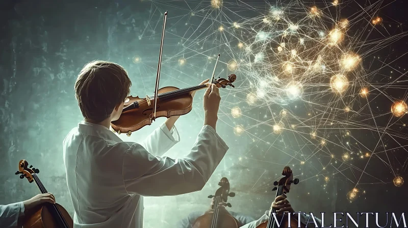 Celestial Music: Violinist in a Galaxy AI Image