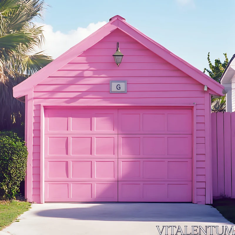 Vibrant Pink Garage with Greenery AI Image