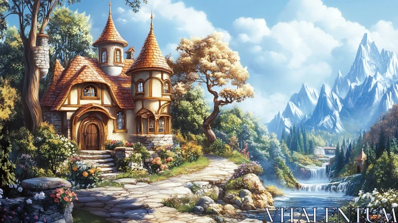 Picturesque Fairytale Cottage Amidst Nature AI Image