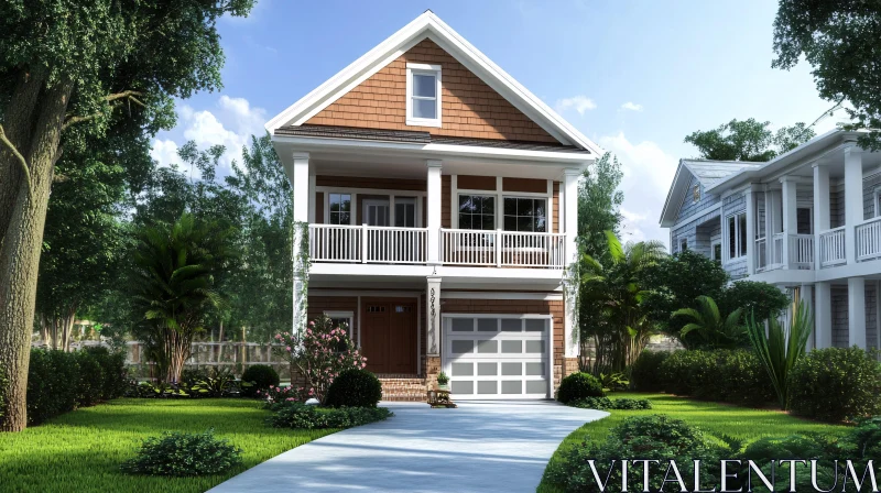 AI ART Serene Suburban Home with Spacious Front Porch