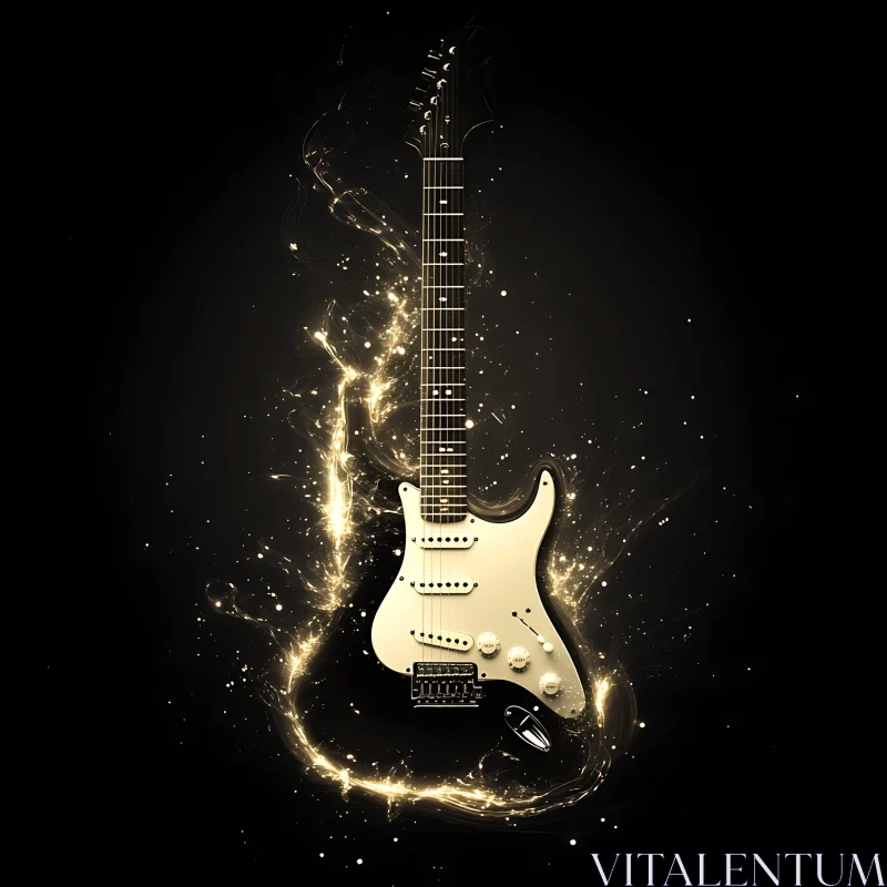 Gleaming Electric Guitar with Luminous Sparks AI Image