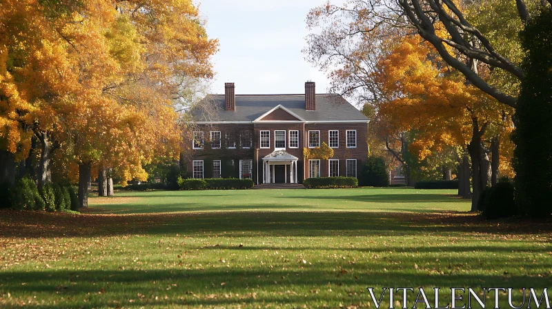 Grand House Surrounded by Fall Foliage AI Image