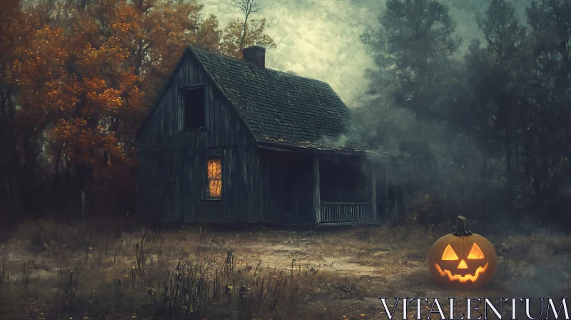 Spooky Halloween Scene with Foggy Atmosphere AI Image