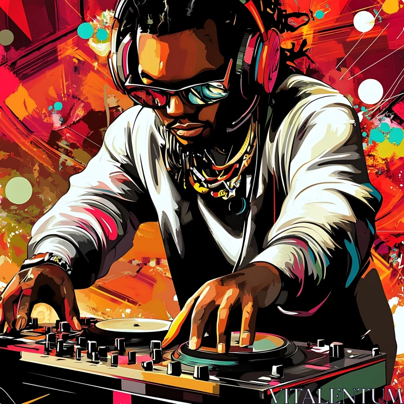 DJ Immersed in Vibrant Digital Artwork AI Image