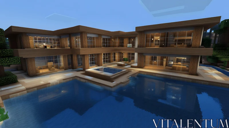 AI ART Modern Minecraft House by Lake