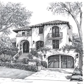 Detailed Architectural Sketch of a Two-Story Home