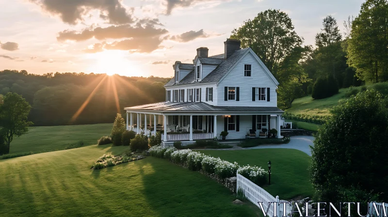 Picturesque White House with Sunset Views AI Image