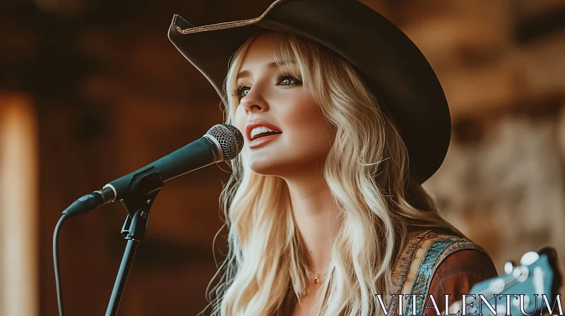 Country Music Singer in Cowboy Hat AI Image