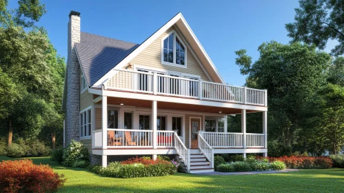 Cottage House with Pitched Roof and Garden