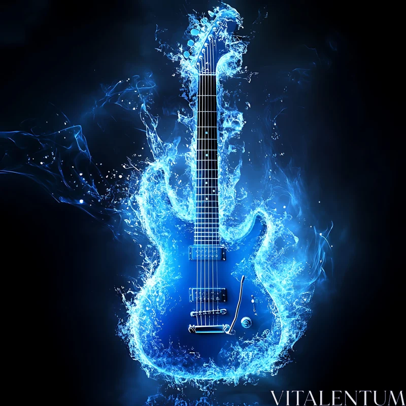 Fiery Blue Electric Guitar AI Image