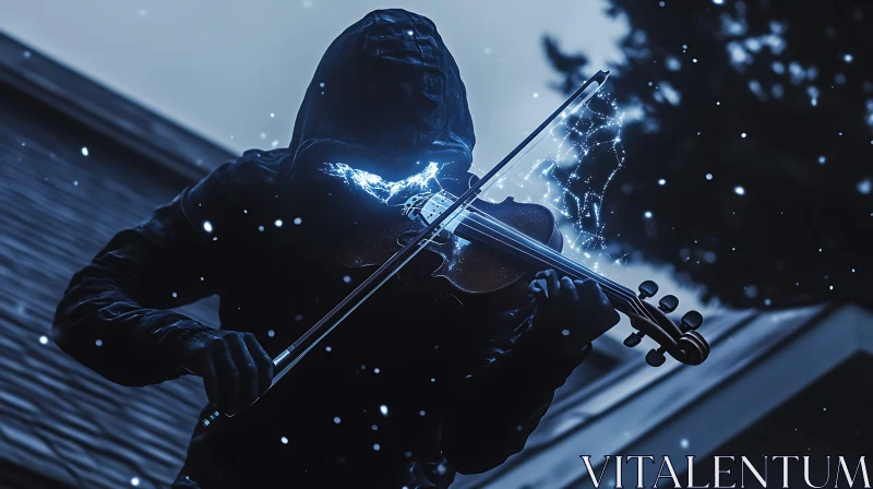 Enigmatic Night Violinist AI Image