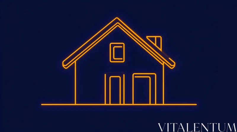 Bright Orange Neon House on Dark Blue Background AI Image