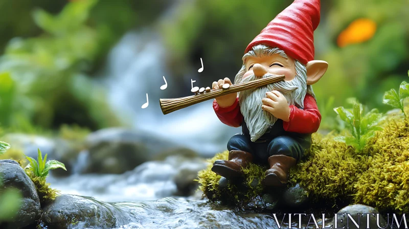 Magical Gnome by Stream with Flute AI Image