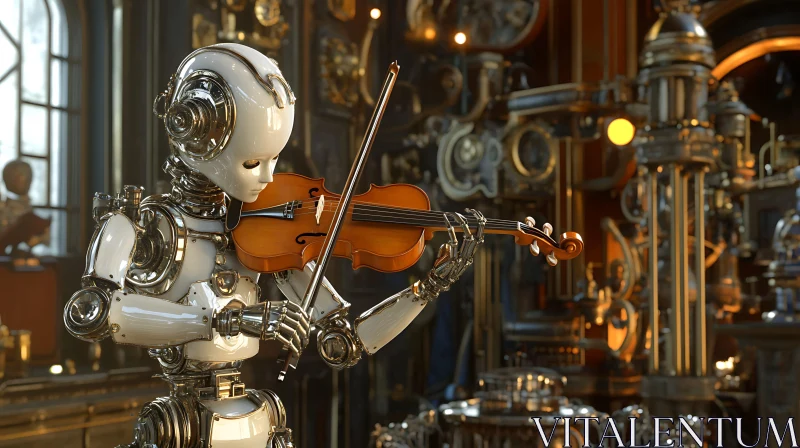 Mechanical Musician in Industrial Setting AI Image