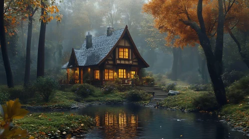 Forest Cabin Amidst Autumn Foliage