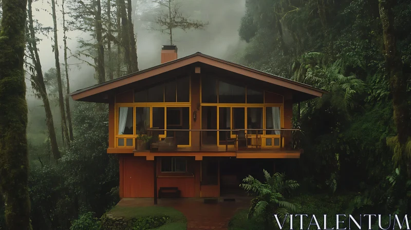 Secluded Forest Cabin with Large Windows AI Image