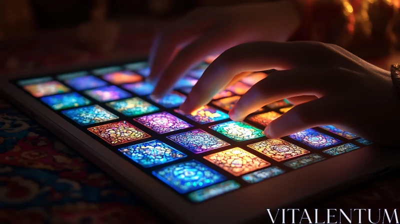 Digital Art: Interactive Colorful Tiles Touchscreen AI Image