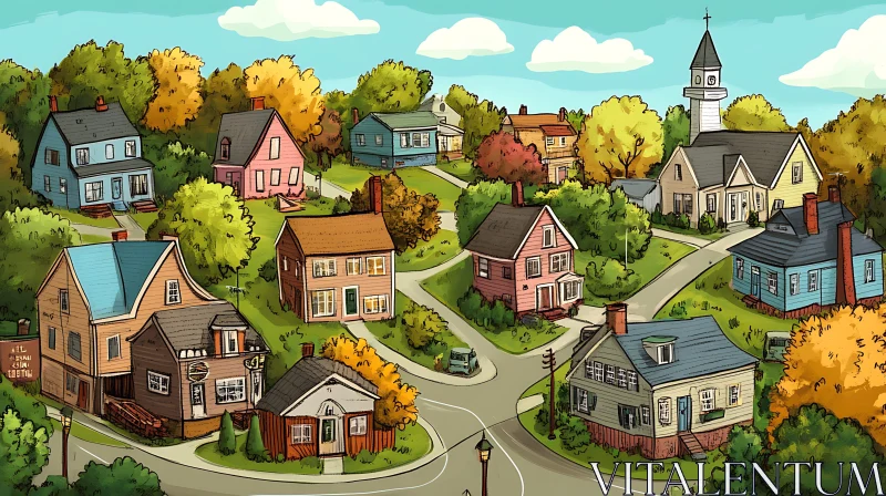 Scenic Suburban Village with Diverse Homes AI Image