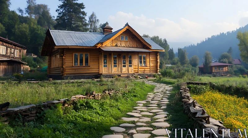 AI ART Rustic Wooden Home Amidst Nature