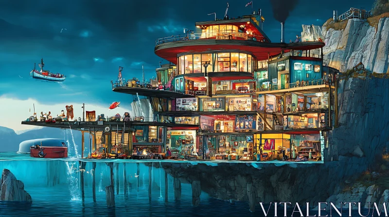 Nautical Themed Cliffside Residence AI Image