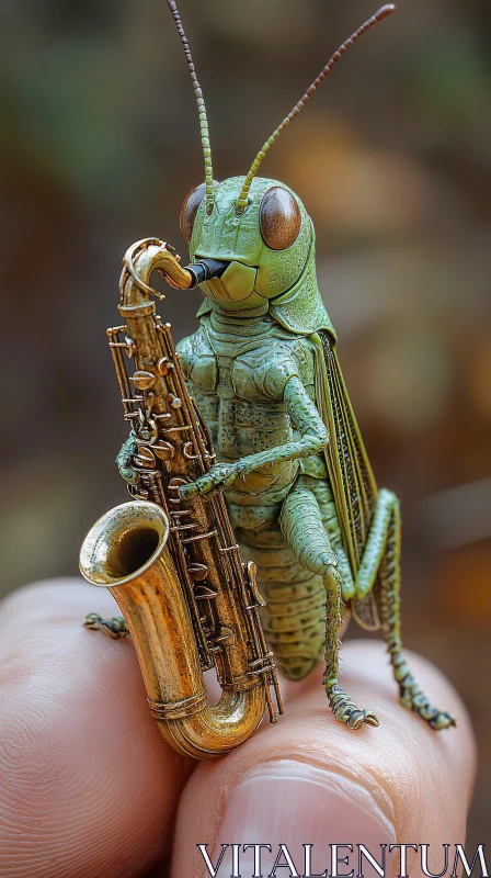 Musical Insect: Grasshopper with Saxophone AI Image