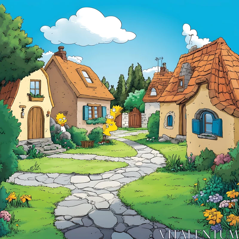 Animated Quaint Cottages and Lush Gardens AI Image