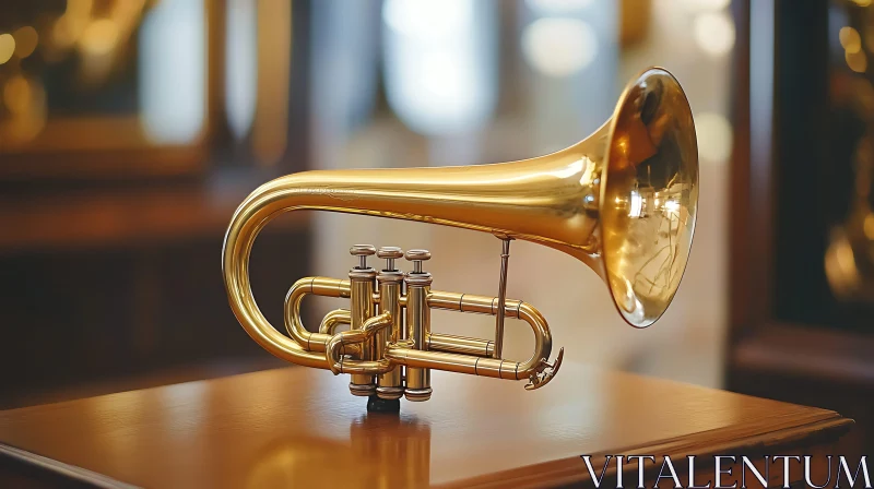 Golden Brass Trumpet Display AI Image