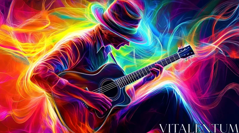 Neon Guitarist Artwork with Vibrant Colors AI Image